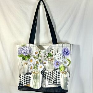 Briar Lane Floral Canvas Tote Bag - Black and White